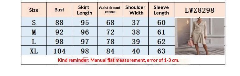 V Neck Folds  Solid Color Slim-fit Long Sleeve V-pleated Design Dress  Women's Office Commuter A-line Midi Party Dresses Female Clothing