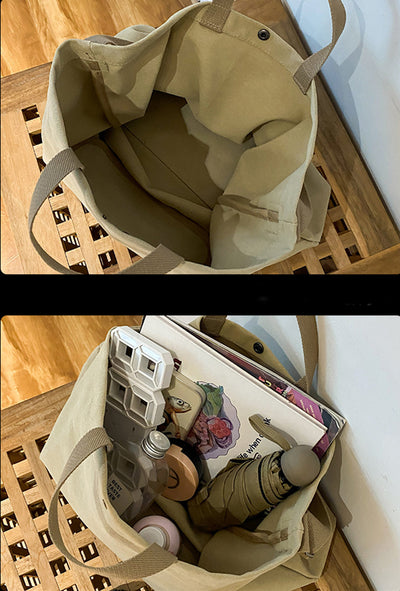 Large-capacity Canvas Bags Women Casual Fashion Totes Alphabet Print Shoulder Bag With Adjustable Strap Retro Handbag For Shopping