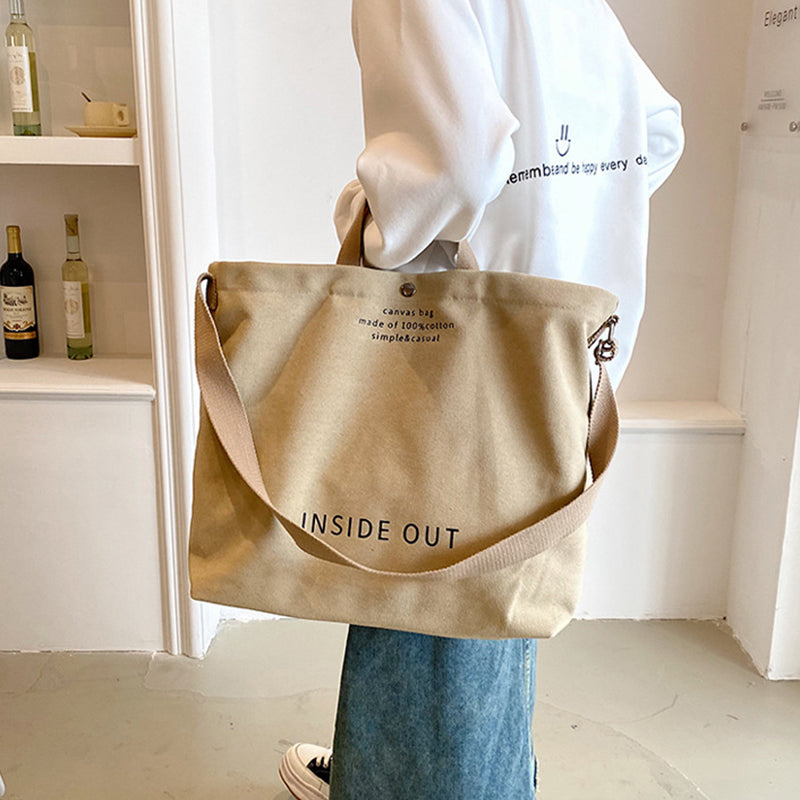 Large-capacity Canvas Bags Women Casual Fashion Totes Alphabet Print Shoulder Bag With Adjustable Strap Retro Handbag For Shopping
