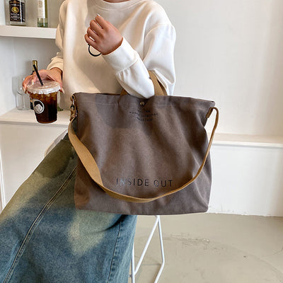 Large-capacity Canvas Bags Women Casual Fashion Totes Alphabet Print Shoulder Bag With Adjustable Strap Retro Handbag For Shopping