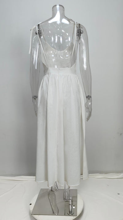 Summer V-neck Suspender Split Dress Fashion Backless High Waist Long Dress For Women Clothing