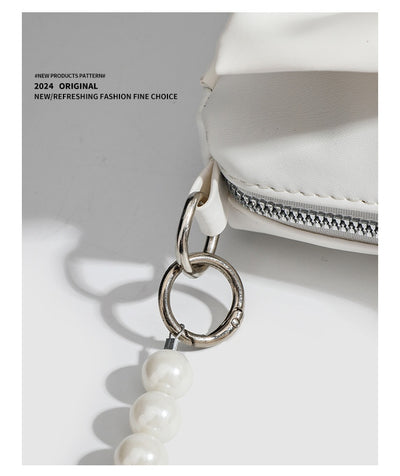 Black White PU Bow Handbags Autumn Winter Ladies Underarm Tote Bags Fashion Simple Pearl Chain Shoulder Bag Small Purse