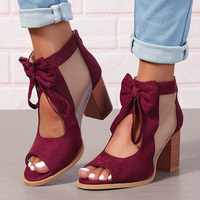 Platform Chunky High Heels Women's Sandals Bow Decoration Open Toe Block Ankle Strap Sandals For Dress Bridal Party Shoes