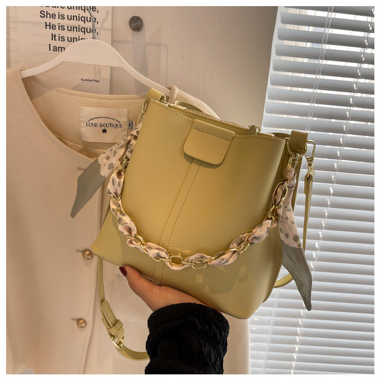 Simple Handbags Women's Shouder Bucket Bags Chain Fashion Textured Messenger Bag
