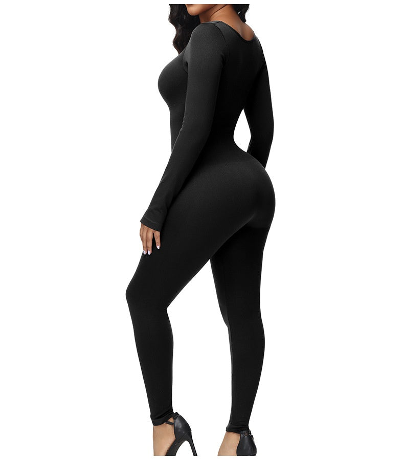 Plus Size High Waist Belly Shaping Jumpsuit
