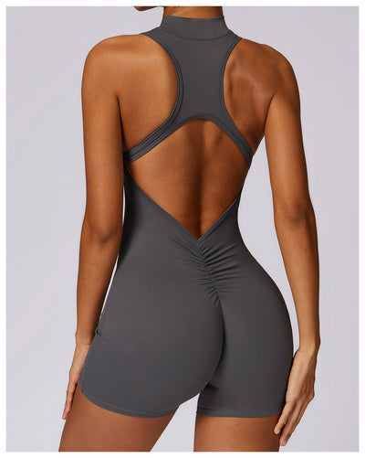 Fitness Yoga Jumpsuit With Zipper Summer Backless Shorts Jumpsuit Bodysuit For Women Clothing