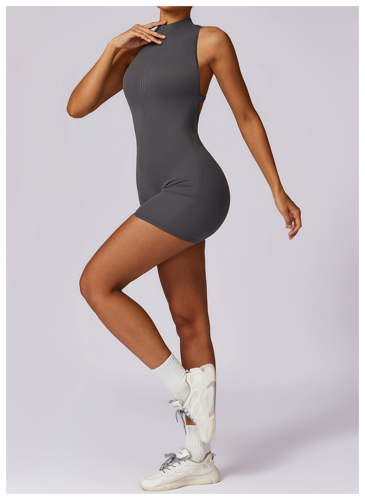 Fitness Yoga Jumpsuit With Zipper Summer Backless Shorts Jumpsuit Bodysuit For Women Clothing