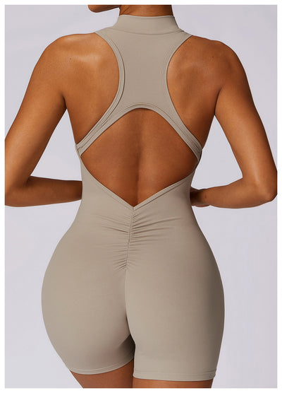 Fitness Yoga Jumpsuit With Zipper Summer Backless Shorts Jumpsuit Bodysuit For Women Clothing
