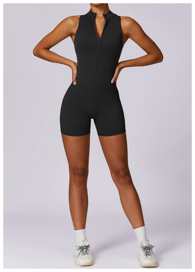 Fitness Yoga Jumpsuit With Zipper Summer Backless Shorts Jumpsuit Bodysuit For Women Clothing