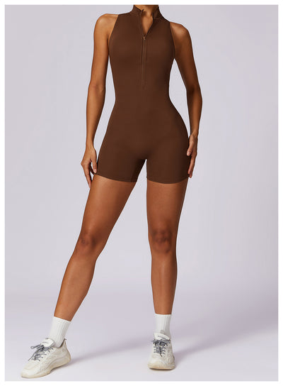 Fitness Yoga Jumpsuit With Zipper Summer Backless Shorts Jumpsuit Bodysuit For Women Clothing