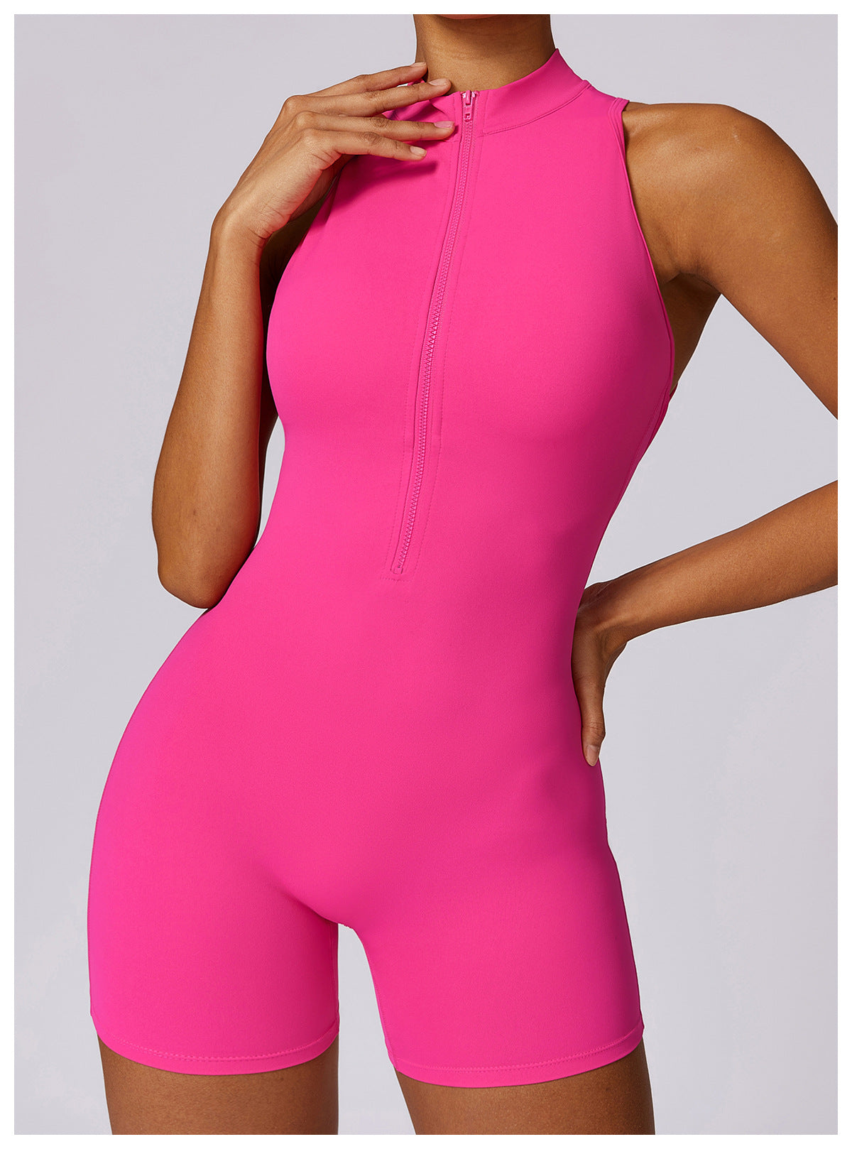 Fitness Yoga Jumpsuit With Zipper Summer Backless Shorts Jumpsuit Bodysuit For Women Clothing