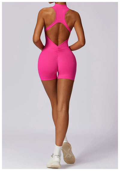 Fitness Yoga Jumpsuit With Zipper Summer Backless Shorts Jumpsuit Bodysuit For Women Clothing
