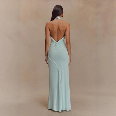 Ins Bodycon Halter Dress Sexy Backless Slim Fit Waist Slimming Maxi Dresses Prom Party Club Clothing For Women