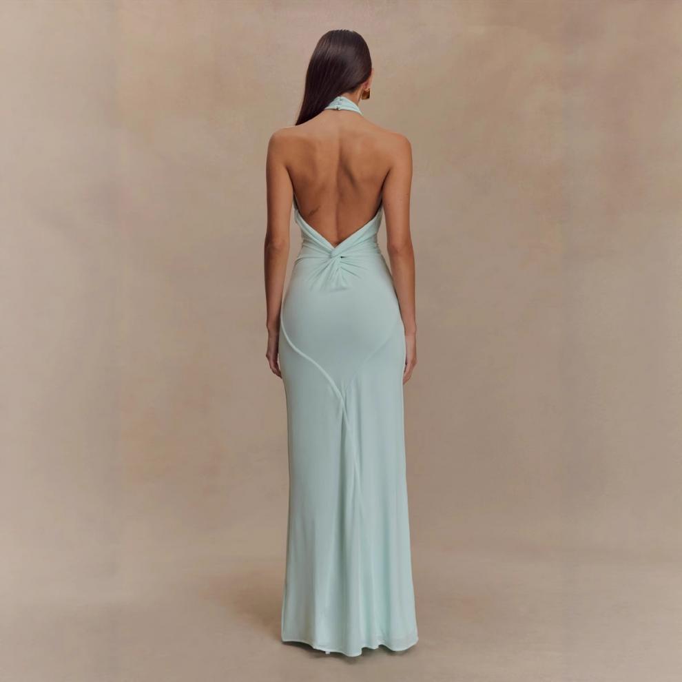 Ins Bodycon Halter Dress Sexy Backless Slim Fit Waist Slimming Maxi Dresses Prom Party Club Clothing For Women