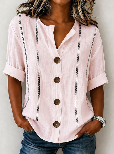 Summer Striped Button-up Blouse For Women