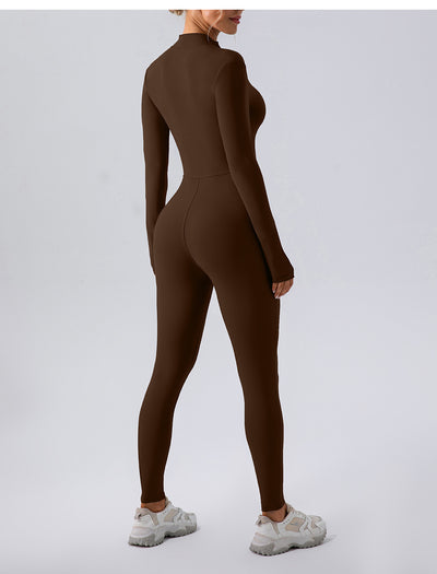 Fleece-lined Yoga Jumpsuit Long Sleeve Keep Warm Outerwear Tights