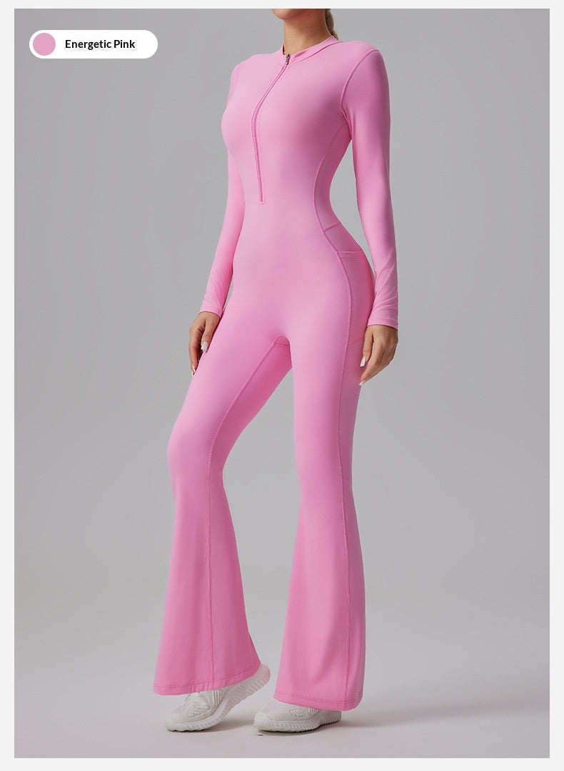 Slim-fit Bare-feel Long-sleeve Yoga Jumpsuit With A Zipper
