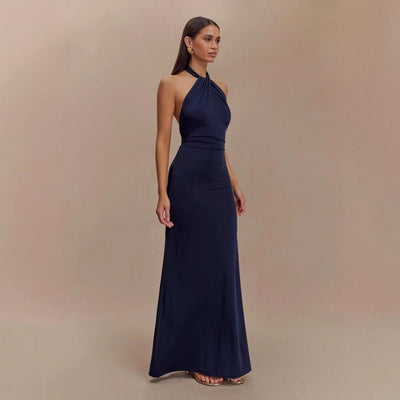 Ins Bodycon Halter Dress Sexy Backless Slim Fit Waist Slimming Maxi Dresses Prom Party Club Clothing For Women