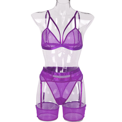 Womens Lace Sheer Lingerie 3-Piece Set