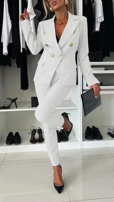 New All-matching Casual Suit Lapel Button-down Jacket And Slim-fit Trousers For Women's Office Business Set Clothing
