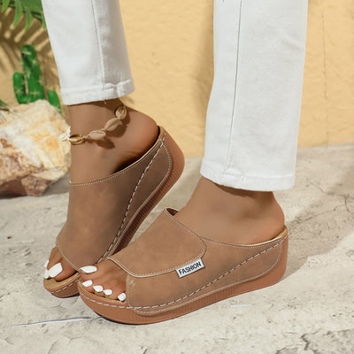 Summer Wedge Slides Slippers Fashion Fish Mouth Thick Bottom Roman Shoes Solid Color Beach Sandals For Women