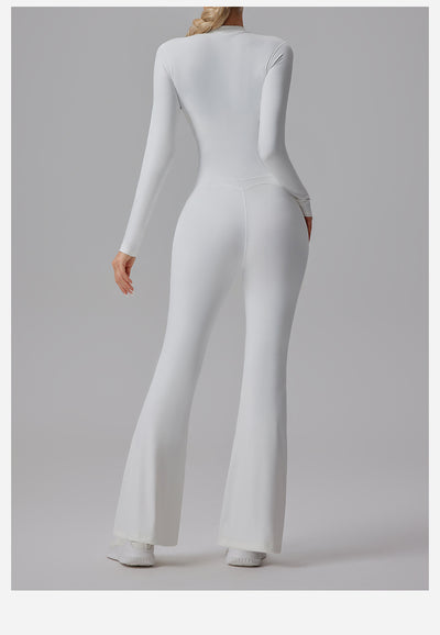 Slim-fit Bare-feel Long-sleeve Yoga Jumpsuit With A Zipper