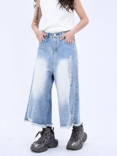 Hong Kong-style Loose-fitting Versatile Cropped Jeans