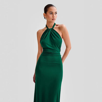Ins Bodycon Halter Dress Sexy Backless Slim Fit Waist Slimming Maxi Dresses Prom Party Club Clothing For Women