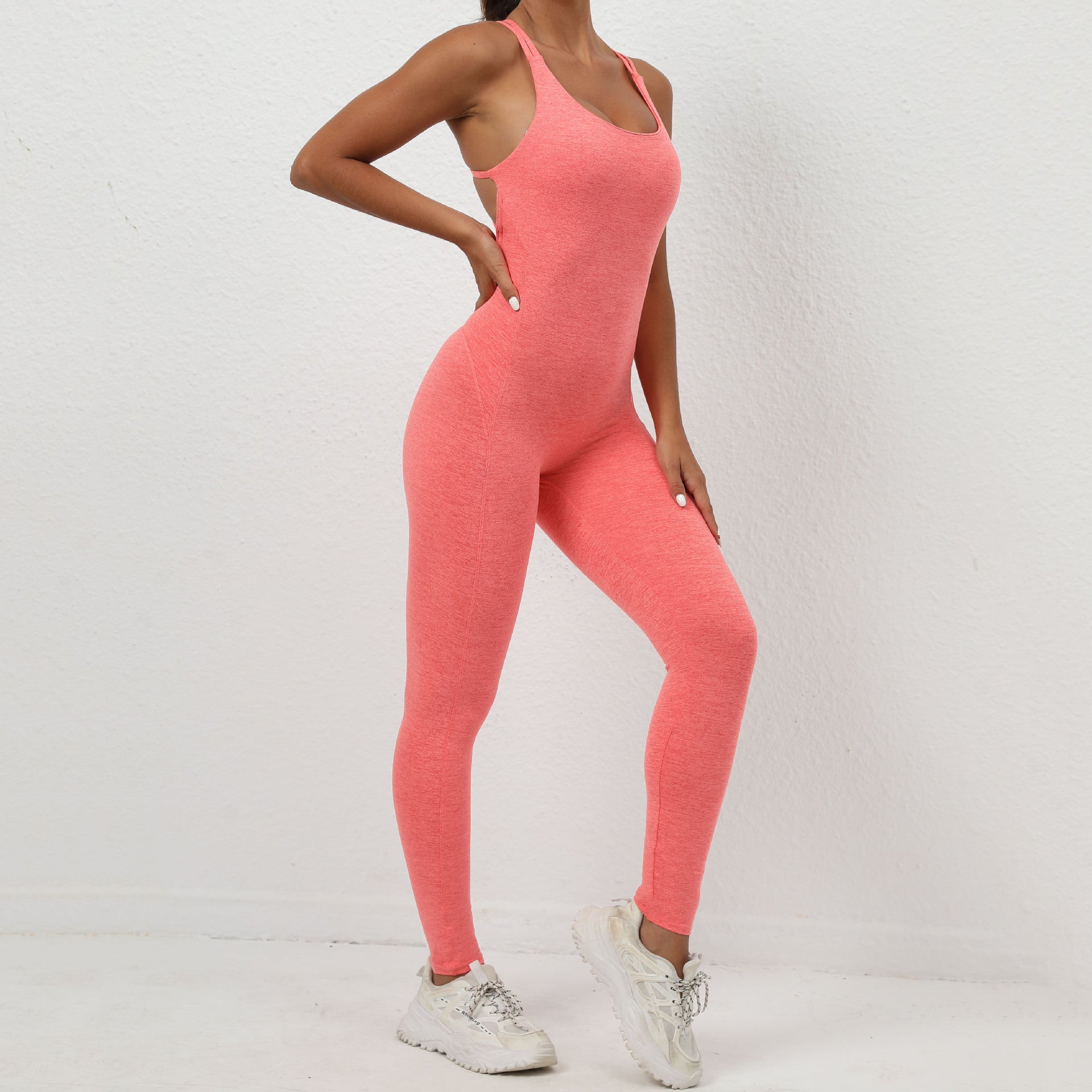 Yoga Jumpsuit With Cross-strap Back Design Quick-drying Tight-fitting Running Sports Fitness Pants Fashion Seamless Leggings For Womens Clothing