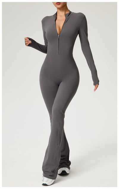 Zip-up Long-sleeve Yoga Bodysuit Fitness And Workout One-piece