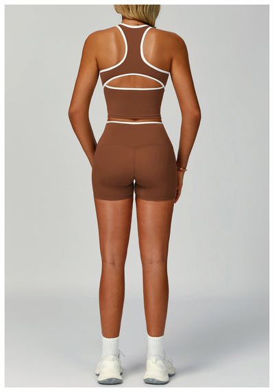 Contrastcolor Trimmed Women's TightfittingBackrevealing Yoga Wear Sports  Outdoor Fitness Set