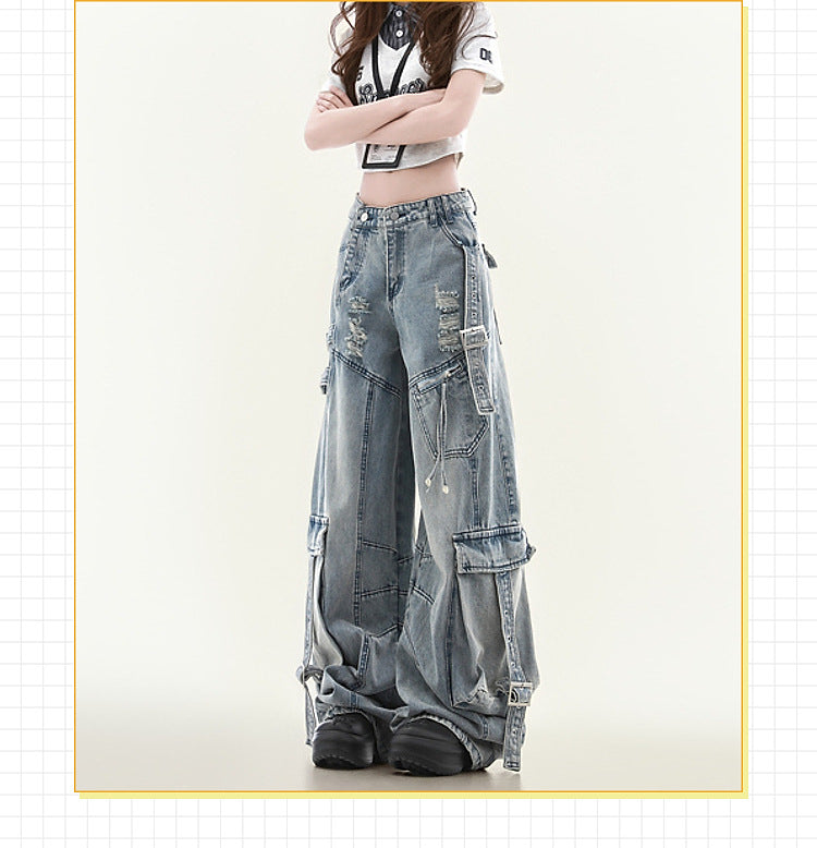 Women's Straight Loose Multi-pocket Cargo Jeans