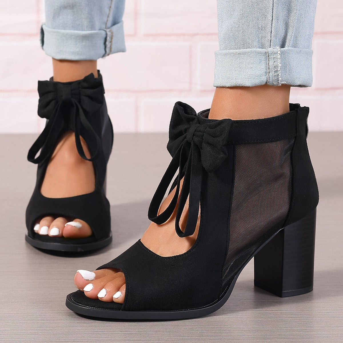 Platform Chunky High Heels Women's Sandals Bow Decoration Open Toe Block Ankle Strap Sandals For Dress Bridal Party Shoes