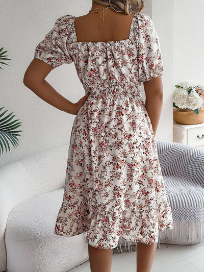Floral Print Square Collar Dress Summer Fashion Ruffles Dresses Women's Clothing