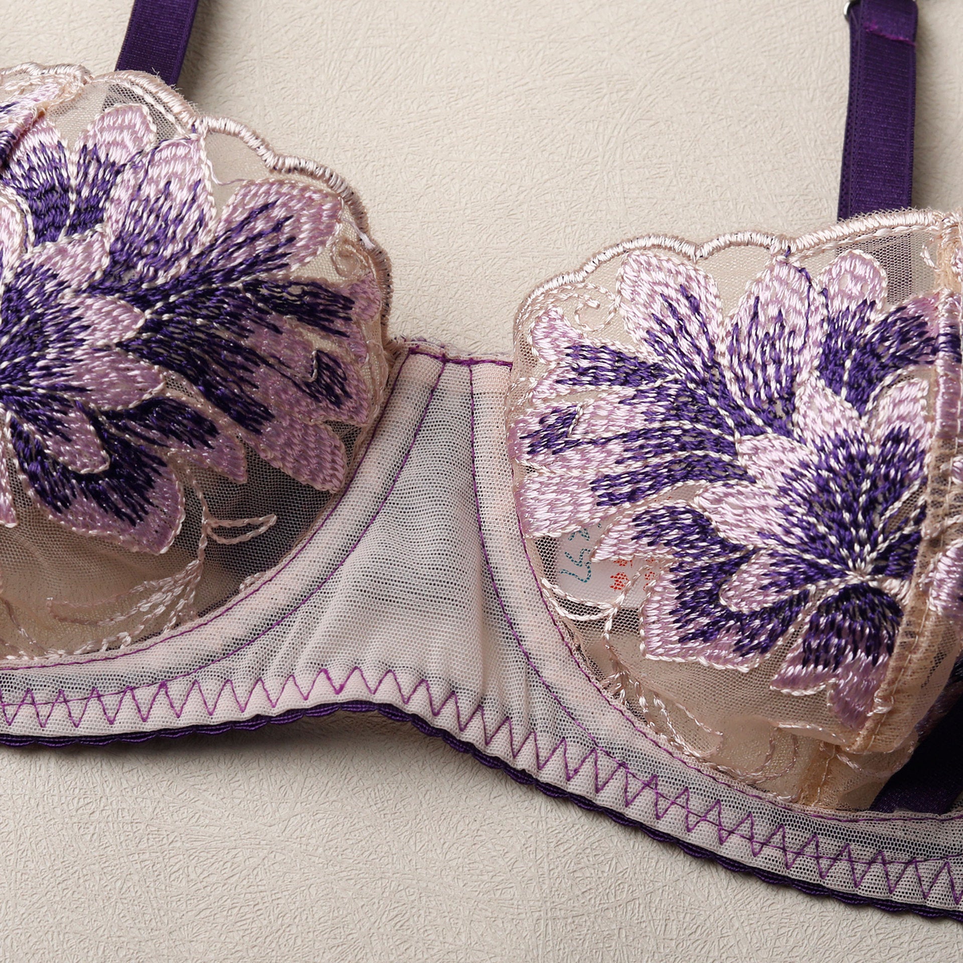 Purple Patchwork Sheer Lace Lingerie Set