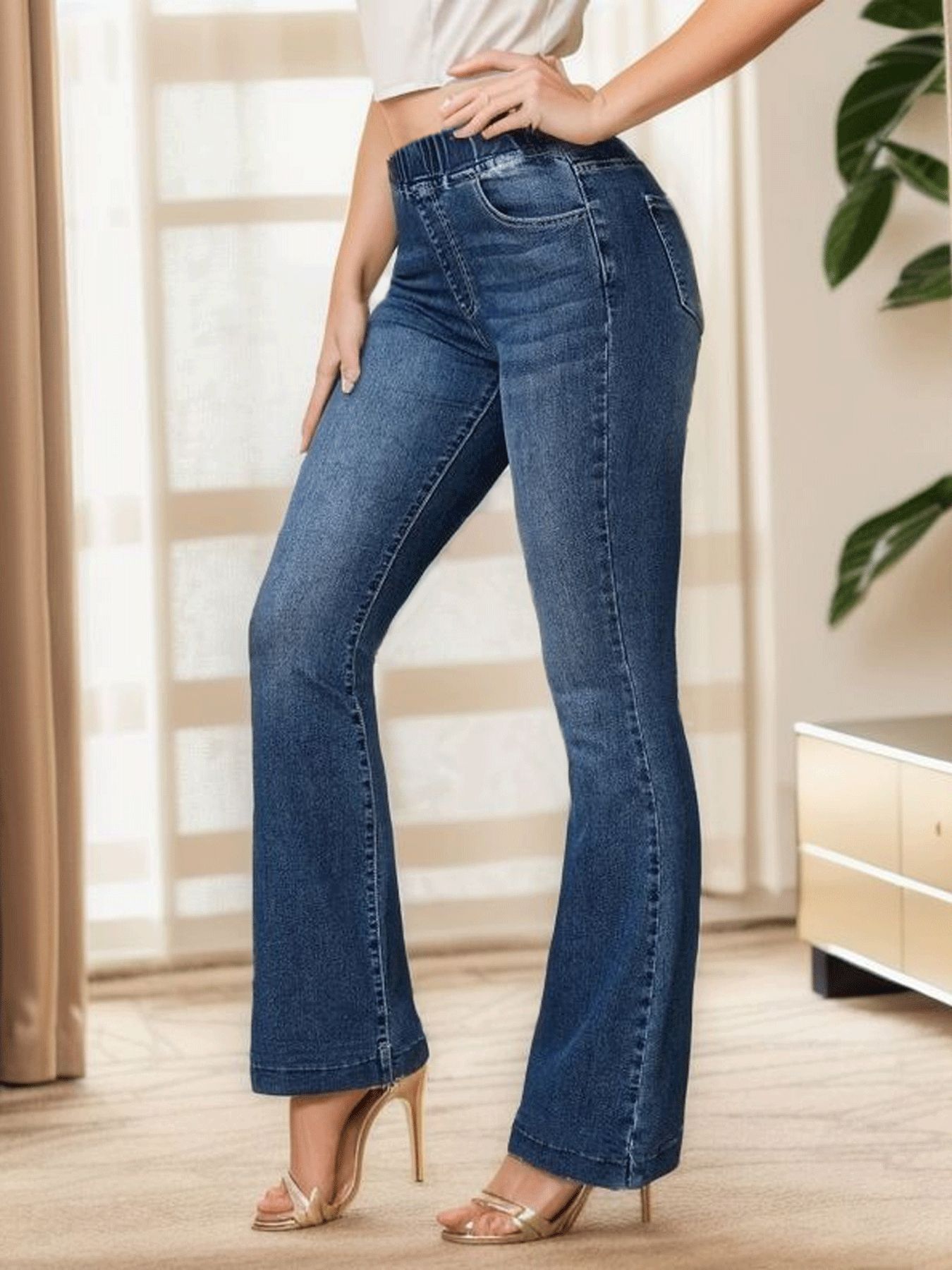 Women's High Stretch Jeans Slim Fit Hip Raise Bootcut Trousers