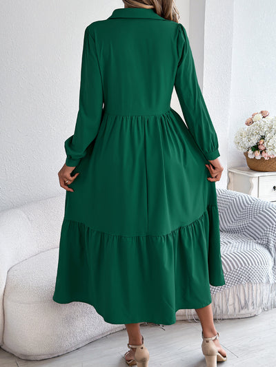 Women's Lapel Casual Loose Long Sleeve Ruffled Shirt Dresses Long Sleeved Turn-down Collar Single-Breasted Dress Spring Autumn Fashion Women's Clothing For Vacation