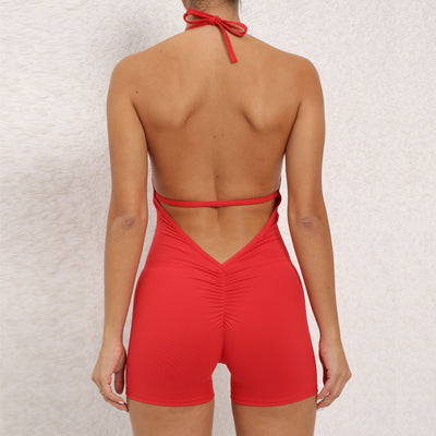 Yoga Pants Halter Neck Jumpsuit Beauty Back Shorts High Elastic One-piece Fitness For Womens Clothing
