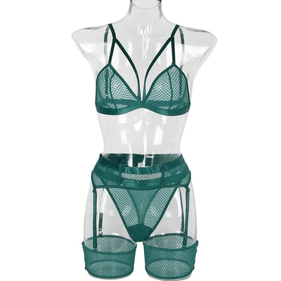 Womens Lace Sheer Lingerie 3-Piece Set