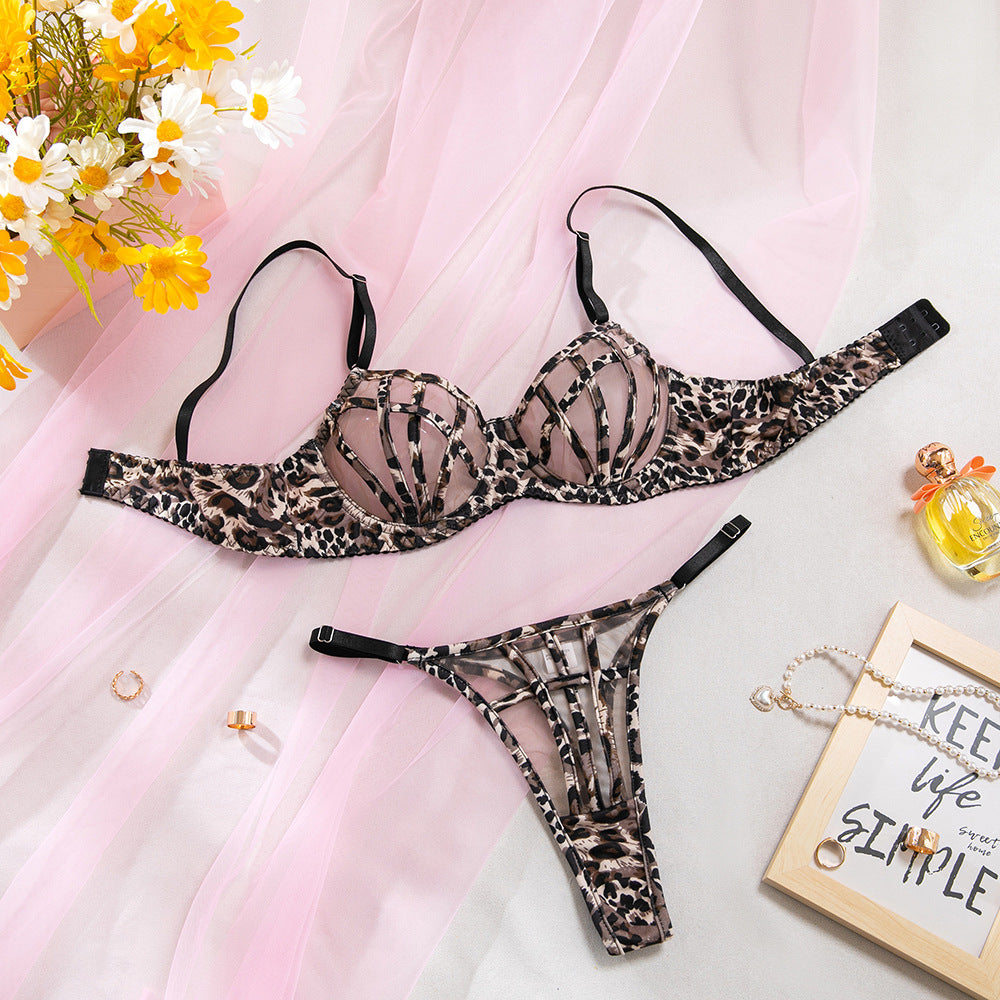 Leopard Print Hollow Sexy Lingerie Set