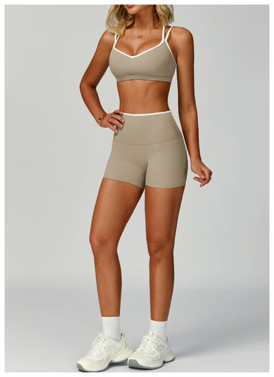 Contrastcolor Trimmed Women's TightfittingBackrevealing Yoga Wear Sports  Outdoor Fitness Set