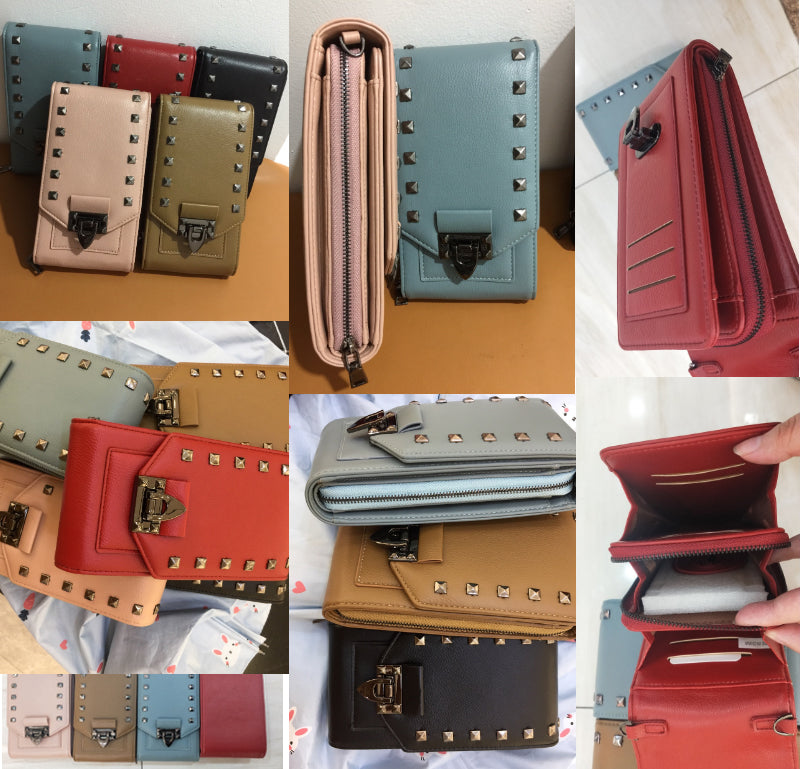 Rivet Design Shoulder Bags Mobile Phone Handbag Solid Color Crossbody Bags Women
