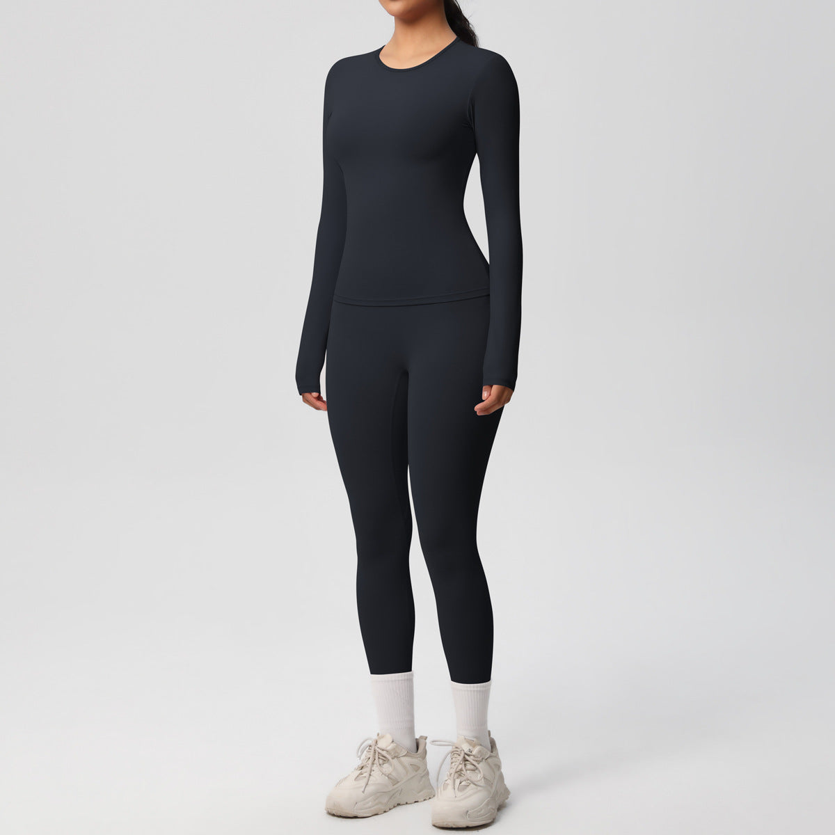 Double-sided Sanding Pure Color Tight Training Long Sleeve Yoga Clothes Suit