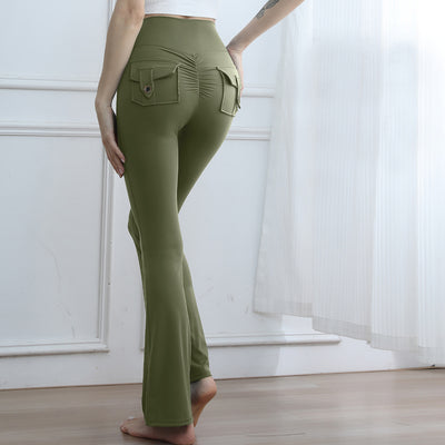 Yoga Fitness Flared Pants With Pockets Ins Fashion Slim High Waist Sports Trousers  Scrunch Butt Booty Workout Lifting Leggings