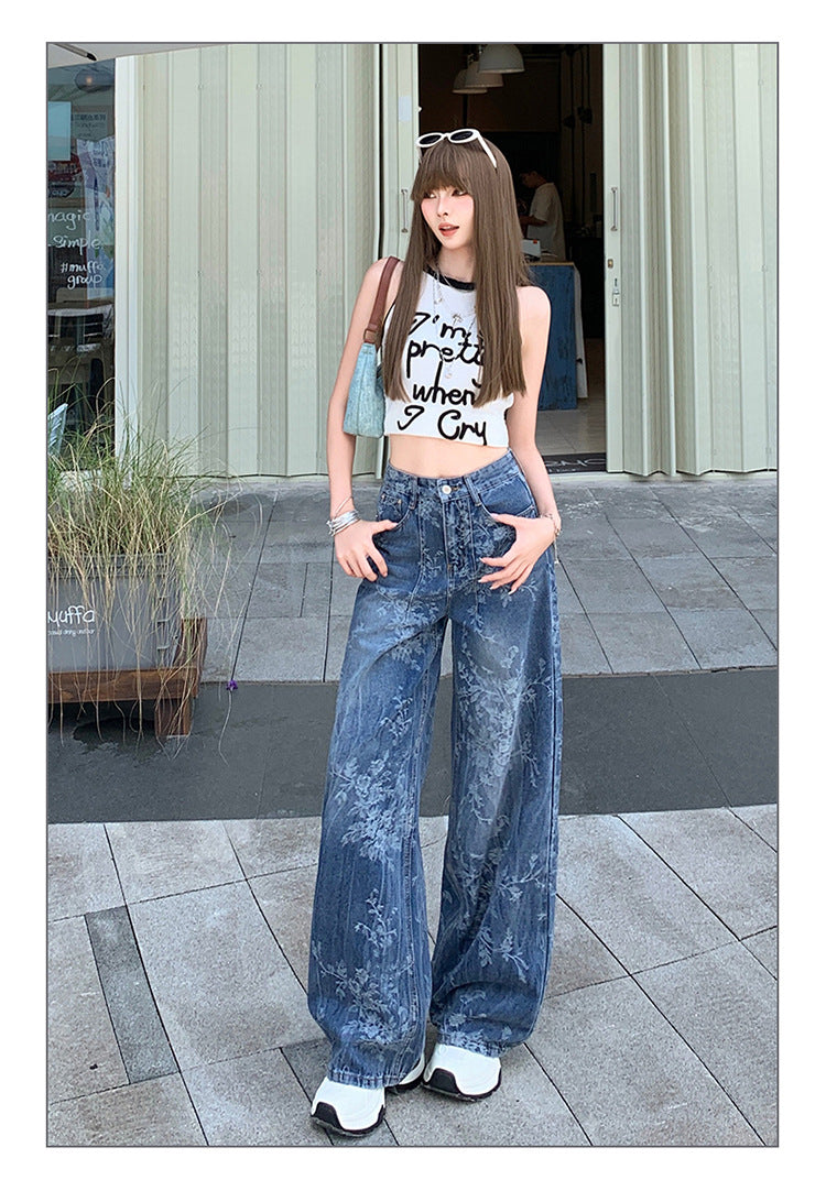 Jacquard Jeans Women's Loose Wide-leg Pants
