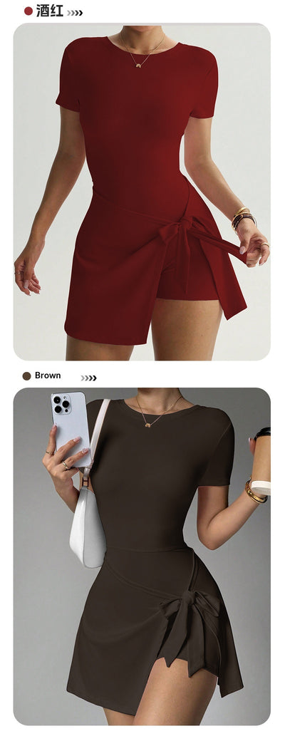 Womens Casual Outdoor Solid-Colored Yoga Jumpsuit Skirt