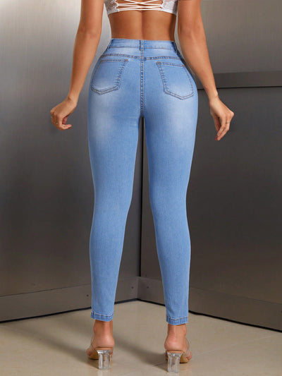 Elastic Slim-fit Women's Stylish Ripped Jeans