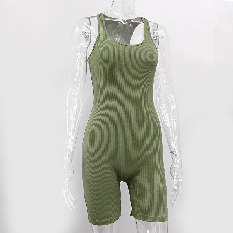 Sleeveless Backless Jumpsuit Colid Color Fitness Sports Yoga Leggings Shorts Bodysuits Women Slim Yoga One Piece Rompers