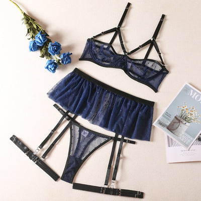 Summer New Arrival Polka-Dot Sheer Bra Sexy Womens Lingerie Set