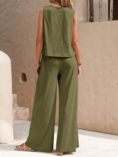 Solid Color Casual Loose Pants Sets For Women Elegant Spring Summer Women's Two Pieces Suit Full Trouser Set Female Outfit Clothes
